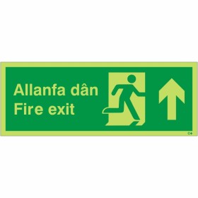 Glow in the Dark Fire Exit Arrow Up Sign in Welsh/English Glow in the Dark Fire Exit Arrow Up Sign in Welsh/English
