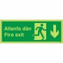 Glow in the Dark Fire Exit Arrow Down Sign in Welsh/English