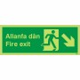 Glow in the Dark Fire Exit Arrow Down Right Sign in Welsh/English