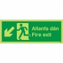 Glow in the Dark Fire Exit Arrow Down Left Sign in Welsh/English