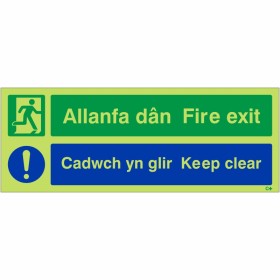 Glow in the Dark Fire Exit Keep Clear Sign in English/Welsh - BS 5499 Compliant Glow in the Dark Fire Exit Keep Clear Sign in English/Welsh