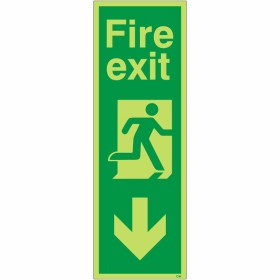 Glow In Dark Fire Exit Arrow Down Sign Glow In Dark Fire Exit Arrow Down Sign