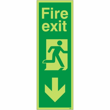 Glow In Dark Fire Exit Arrow Down Sign