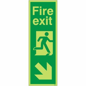 Glow In Dark Fire Exit Arrow Down Right Sign Glow In Dark Fire Exit Arrow Down Right Sign