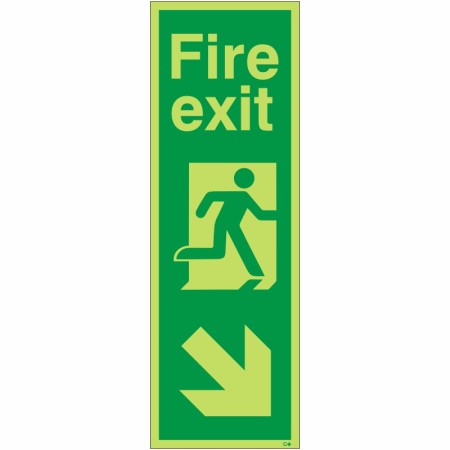 Glow In Dark Fire Exit Arrow Down Right Sign