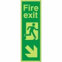 Glow In Dark Fire Exit Arrow Down Right Sign