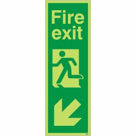 Glow In Dark Fire Exit Arrow Down Left Sign Glow In Dark Fire Exit Arrow Down Left Sign