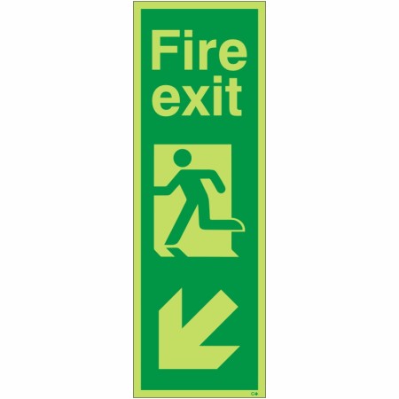 Glow In Dark Fire Exit Arrow Down Left Sign