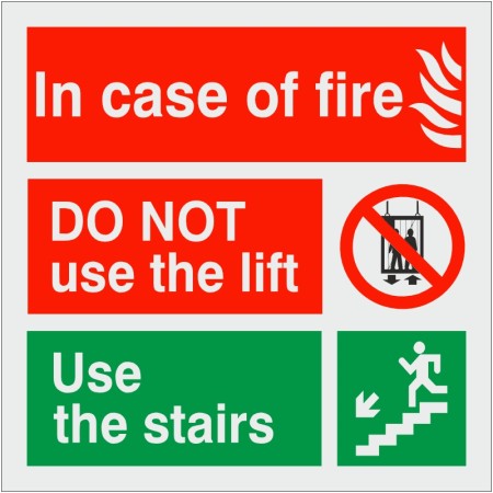 In Case Of Fire Do Not Use The Lift Use The Stairs Brushed Aluminium Fire Action Notice Sign