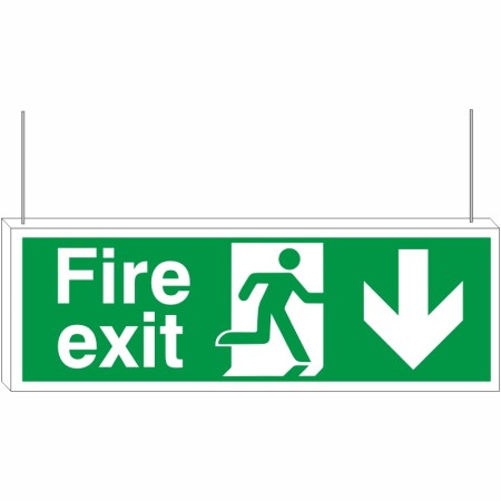 Fire Exit Down Arrow Double Sided Hanging Sign