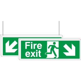 Fire Exit Down Arrow Down Left/Right Double Sided Hanging Sign Fire Exit Down Arrow Down Left/Right Double Sided Hanging Sign