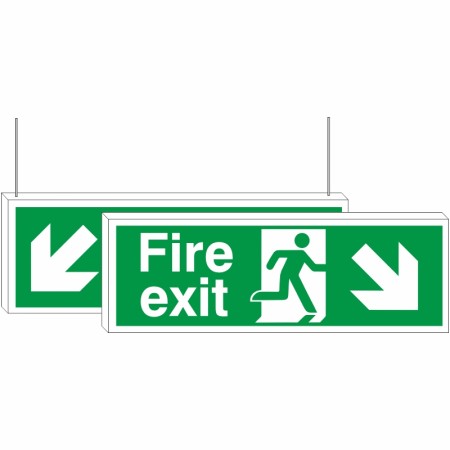 Fire Exit Down Arrow Down Left/Right Double Sided Hanging Sign