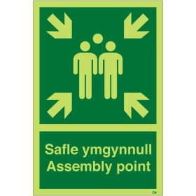 Glow in the Dark Assembly Point Sign in Welsh/English - BS 5499 Compliant Glow in the Dark Assembly Point Sign in Welsh/English - BS 5499 Compliant