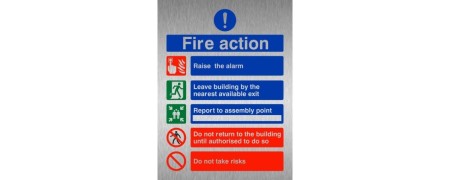 Brushed Aluminium Fire Action Signs